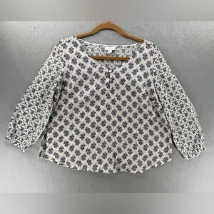 J Jill Top Womens SP Pink Blue Ditzy Cottagecore Boho Floral Peasant Fairy Retro